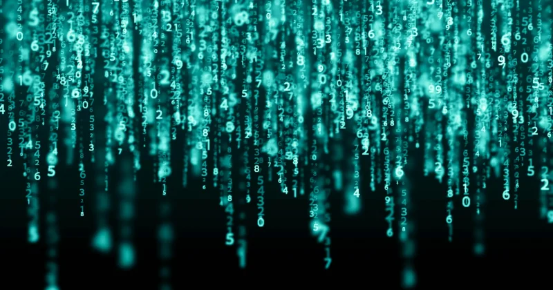 teal colored binary codes in cascading shape